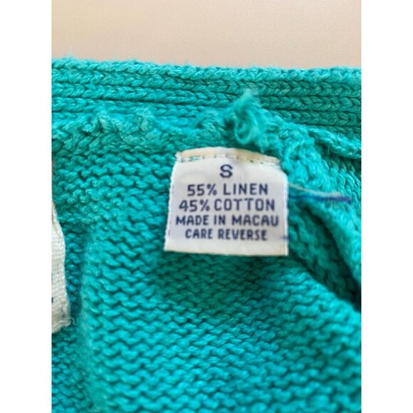 Vtg BD Baggies Linen Blend Teal Cardigan Sweater, Unisex Size Small, Oversized - Picture 4 of 8